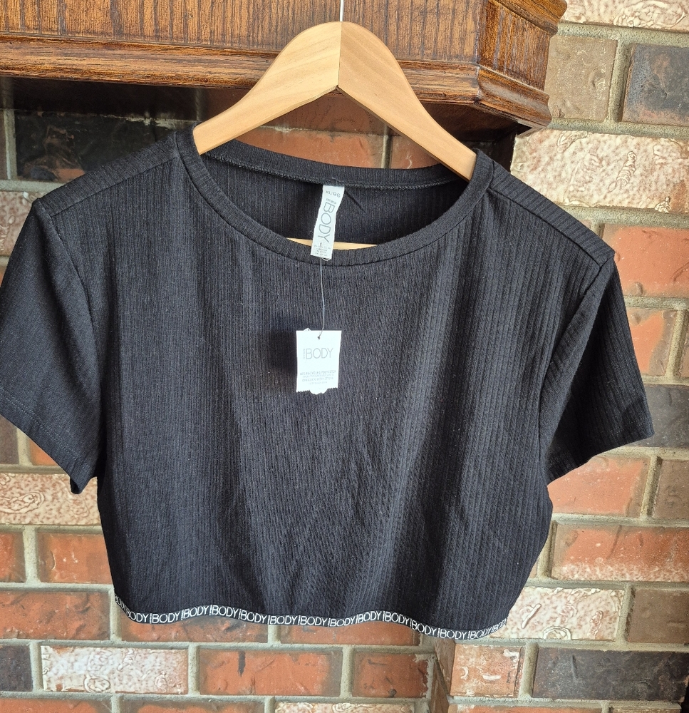 Cotton On Body Black Ribbed Crop Top Short Sleeve Dance